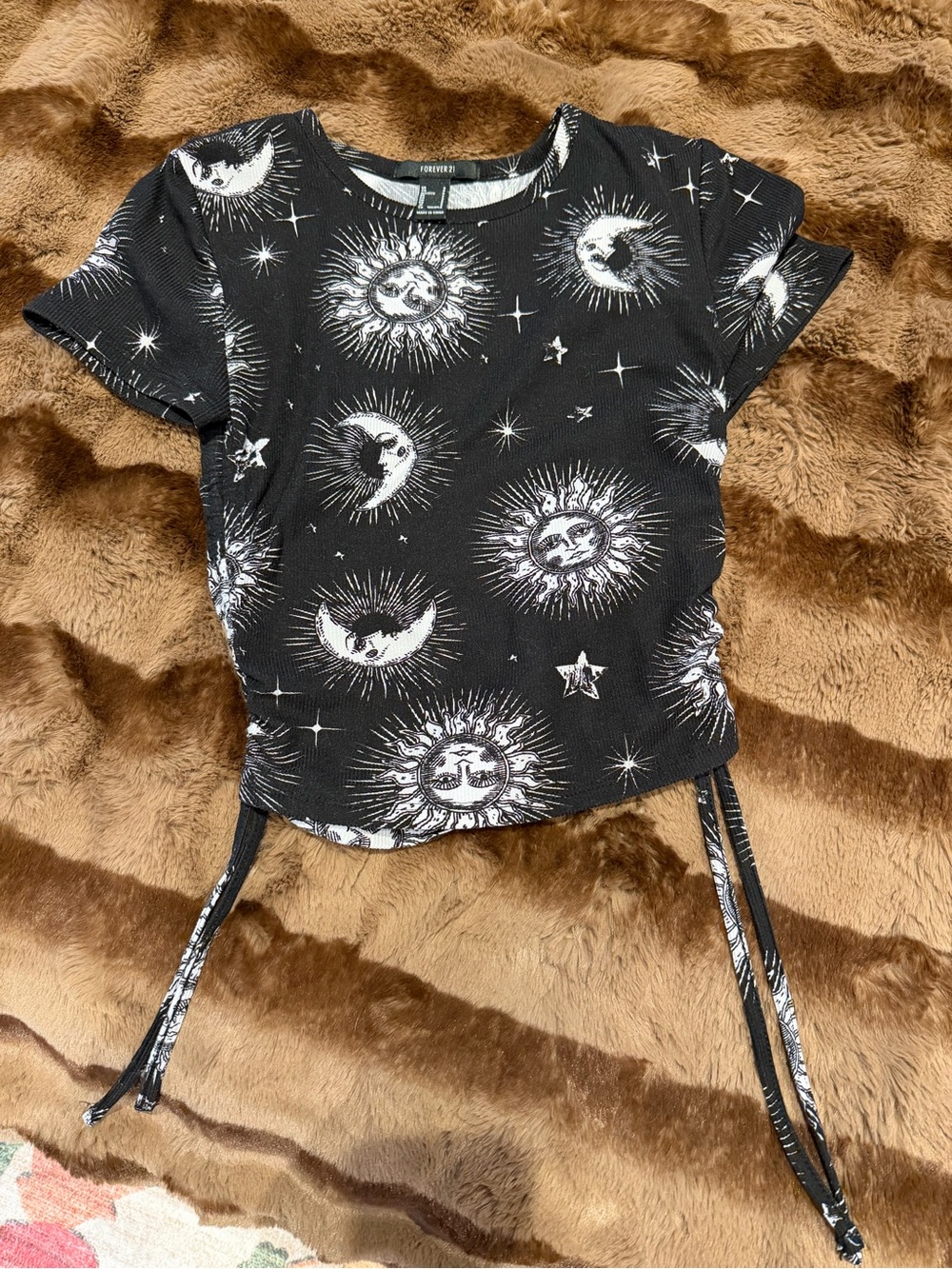 Forever 21 Black & White Celestial Cinch-Side Kids Tee